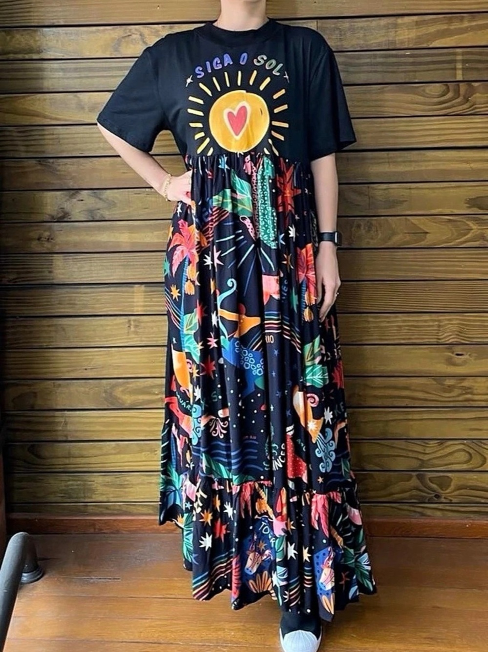 FARM Rio Zodiac Maxi Dress in Black & Multicolor